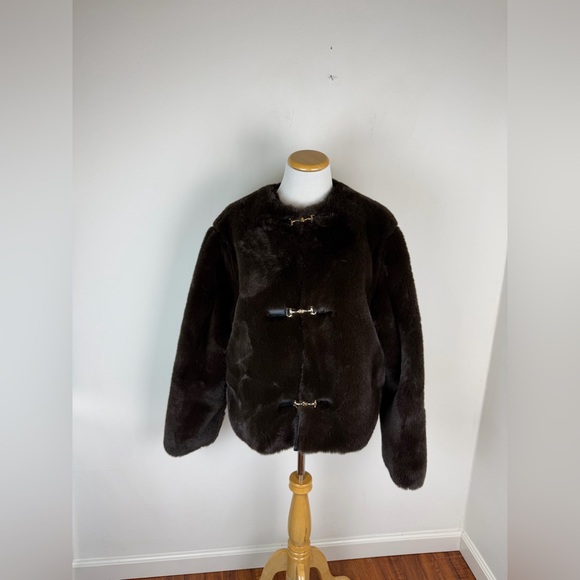 Lovers + Friends Rhoda Faux Fur Jacket in Brown Size M - Picture 4 of 7
